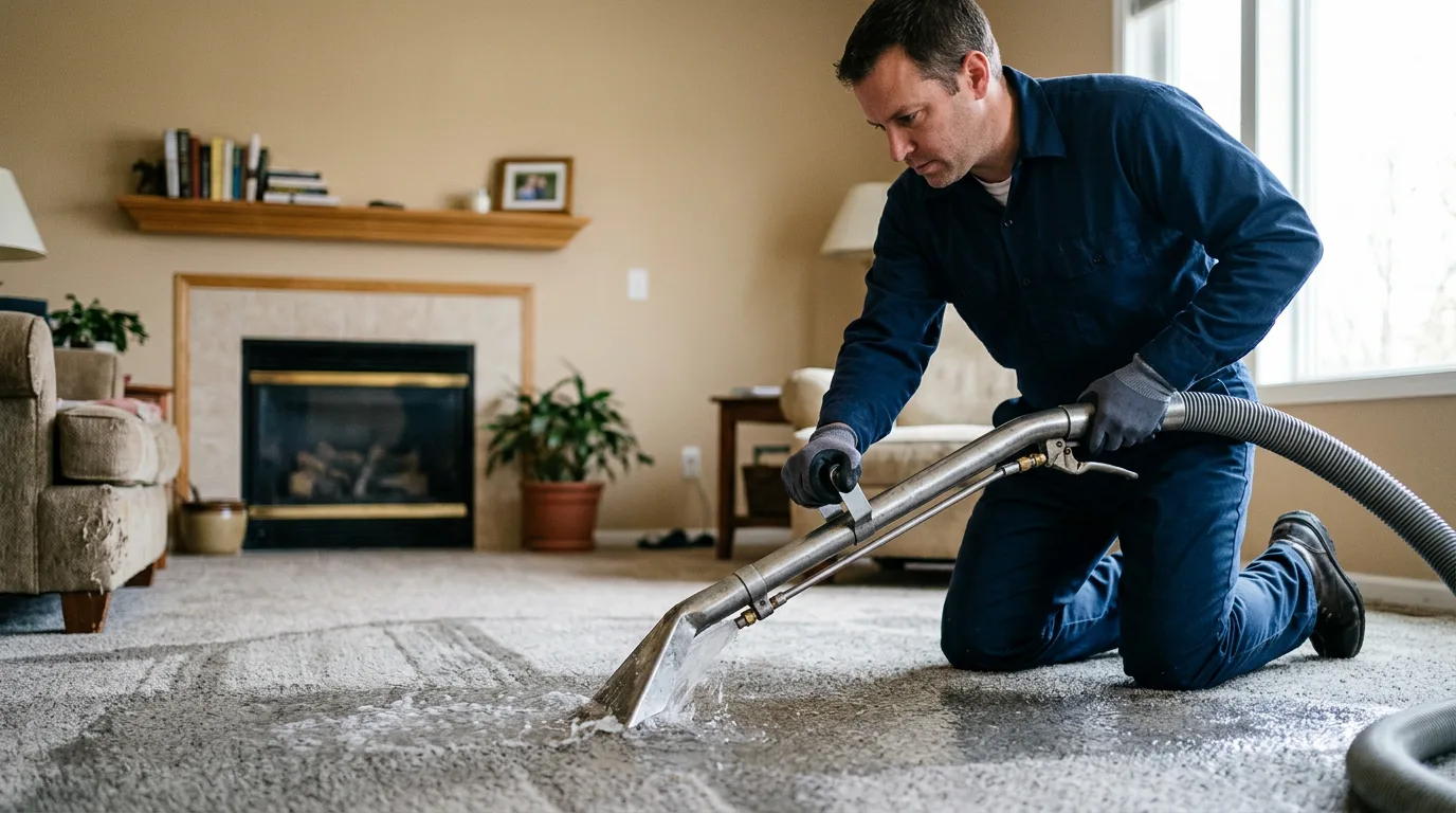 Water damage restoration technician working near Zahl, ND